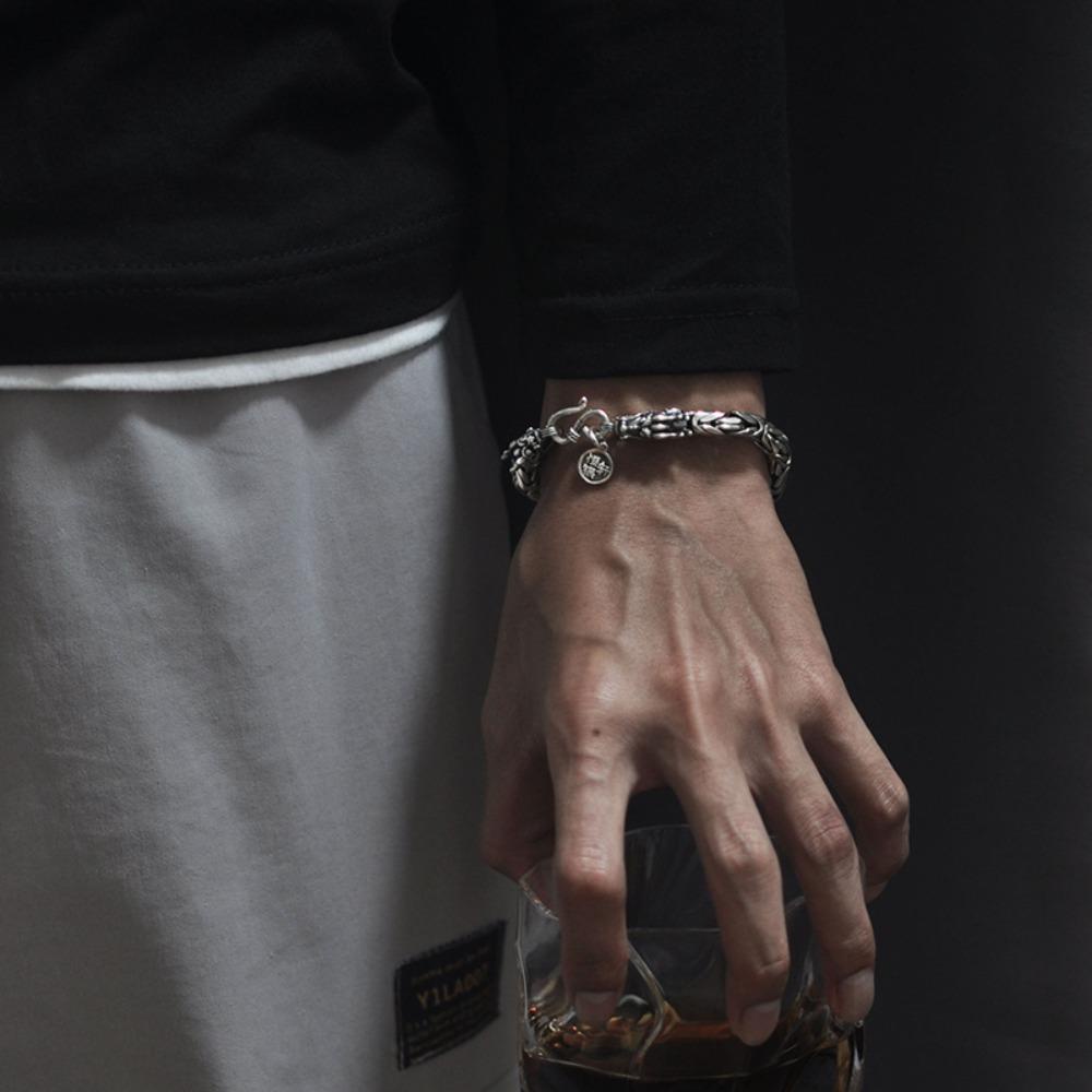 สร้อยข้อมือกระดูกงู สไตล์วินเทจ หัวมังกรมิกก์โลหะ สำหรับคนชอบแฟชั่นเรขาคณิตย้อนยุค - รูปที่ 2