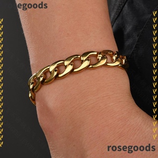 Rosegoods1 สร้อยข้อมือสเตนเลส ทรงเรขาคณิต สีทอง สําหรับผู้ชาย