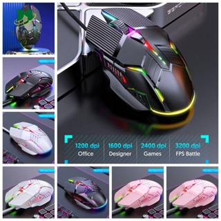 Alanfy เมาส์เกมมิ่งมีสาย RGB 3200 Dpi ไฟ LED เสียงเงียบ 6 ปุ่ม สําหรับคอมพิวเตอร์ แล็ปท็อป