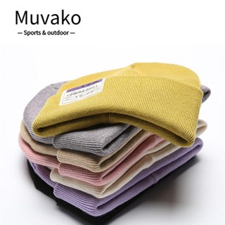 Muvako หมวกถัก ผ้าวูล ยืดหยุ่น ป้องกันหู กันลม สีพื้น อบอุ่น เหมาะกับฤดูใบไม้ร่วง ฤดูหนาว สําหรับผู้หญิง