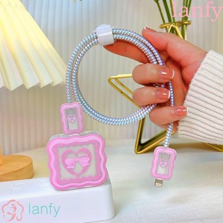 Lanfy ปลอกป้องกันหัวชาร์จ แบบนิ่ม ระบายอากาศ ลายการ์ตูนคลื่น 18W 20W