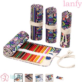 Lanfy กระเป๋าดินสอ ผ้าแคนวาส แบบม้วน ซักทําความสะอาดได้ สไตล์ชนเผ่า