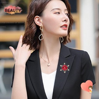 Beauty เข็มกลัด รูปเกล็ดหิมะ ประดับเพชรเทียม พลอยเทียม สีแดง หลากสี เหมาะกับหน้าหนาว สําหรับผู้หญิง 2 ชิ้น