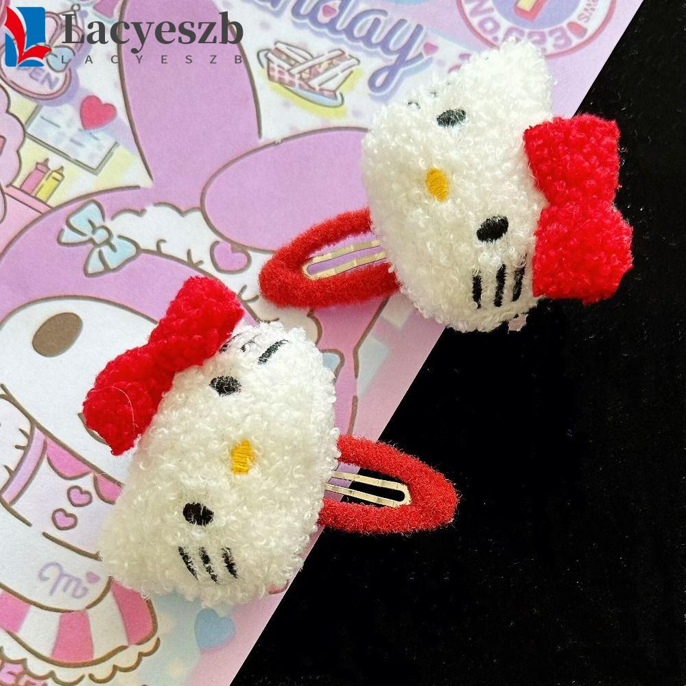 Lacyeszb กิ๊บติดผม ผ้ากํามะหยี่ขนนิ่ม ลายการ์ตูนคิตตี้ Kt Cat Kawaii
