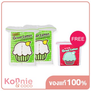 [แพ็คคู่] Great Cotton Cosmetic Cotton Pad [100Pcs x 2] [Free! Cotton Bud 1 Pack].