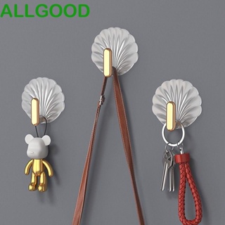 Allgoods ตะขอพลาสติก รูปเปลือกหอย มีกาวในตัว แข็งแรง ไม่ต้องเจาะผนัง สําหรับแขวนผ้าขนหนู กุญแจ 4 ชิ้น