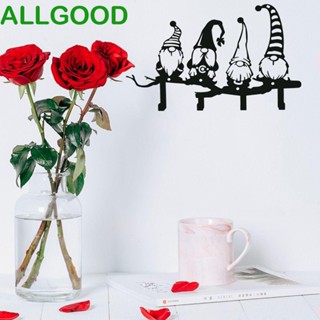 Allgoods ชั้นวางกุญแจเอลฟ์ แบบโลหะ ไร้หน้า สีดํา น่ารัก พร้อมตะขอเหล็กติดผนัง 4 ตะขอ