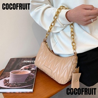 Cocofruit กระเป๋าสะพายไหล่ลําลอง หนัง PU แต่งซิป และสายโซ่ ขนาดใหญ่ จุของได้เยอะ สีพื้น แฟชั่นสําหรับสตรี