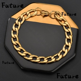 Future สร้อยข้อมือ สเตนเลส ชุบทอง 18K ทรงเรขาคณิต สีพื้น สําหรับผู้ชาย