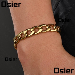 Osier1 สร้อยข้อมือ สเตนเลส ชุบทอง 18K ทรงเรขาคณิต สีพื้น เรียบง่าย สําหรับผู้ชาย