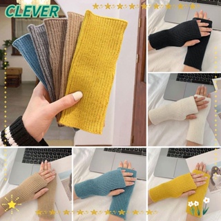 Clever ถุงมือถักแฟชั่น ยืดหยุ่น หนา อบอุ่น ไร้นิ้ว ให้ความอบอุ่น