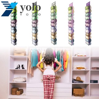 Yolo กระเป๋าจัดเก็บเสื้อผ้า เลกกิ้ง แบบใส 24 ช่อง สองด้าน สีดํา เทา ม่วง 24 ม้วน