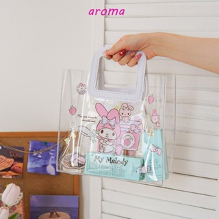 Aroma กระเป๋าถือ PVC แบบใส กันน้ํา จุของได้เยอะ ลาย Kuromi Melody สีหวานใส