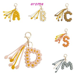 Aroma จี้ตัวอักษร ประดับพู่ แฮนด์เมด DIY|พวงกุญแจโลหะ รูปดอกเดซี่ ตัวอักษร A B C D S M สําหรับตกแต่งรถยนต์