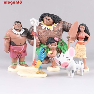 โมเดลฟิกเกอร์ PVC อนิเมะ Moana Princess Maui Chief Movie Taranga ของเล่นสําหรับเด็ก 6 ชิ้น ต่อชุด