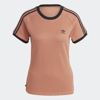 adidas ไลฟ์สไตล์ เสื้อยืดทรงสลิม 3-Stripes ผู้หญิง สีน้ำตาล IC5464