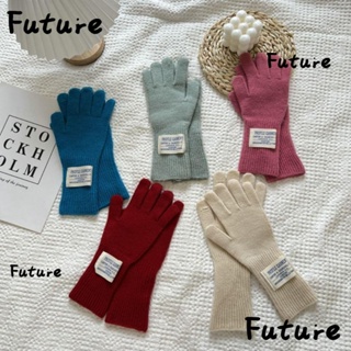 Future ถุงมือถัก แบบเต็มนิ้ว กันลม ให้ความอบอุ่น สีพื้น แฟชั่นฤดูหนาว