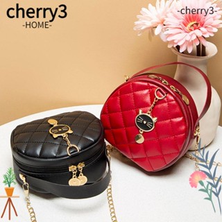 Cherry3 กระเป๋าสะพายไหล่ หนัง PU แต่งสายโซ่คล้อง ลายแมวน่ารัก สําหรับผู้หญิง