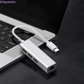 Quentin การ์ดเครือข่าย Type-C เป็น RJ45 ฮับ USB 2.0 4 in 1 แบบเสียบแล้วใช้งานได้เลย 4 พอร์ต Type C เป็น RJ45 สําหรับแล็ปท็อป เมาส์ ดิสก์ U