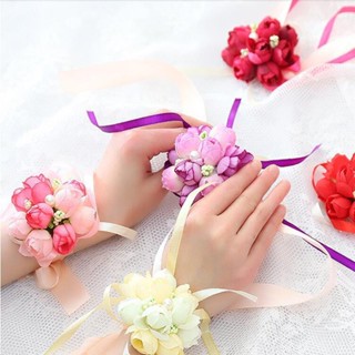 สร้อยข้อมือ ผ้าเรยอน ลายดอกไม้ สไตล์บูติก สําหรับเจ้าบ่าว เพื่อนเจ้าสาว