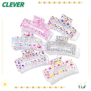 Clever กิ๊บติดผม พลาสติก พิมพ์ลายปู ดอกไม้ สีสันสดใส ของขวัญ สําหรับเด็กผู้หญิง