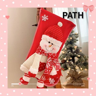 Path ถุงของขวัญคริสต์มาส ถุงน่อง ลายซานตาคลอส สโนว์แมน สีแดง สีขาว ขนาดใหญ่ จุของได้เยอะ สําหรับตกแต่งบ้าน ปาร์ตี้คริสต์มาส