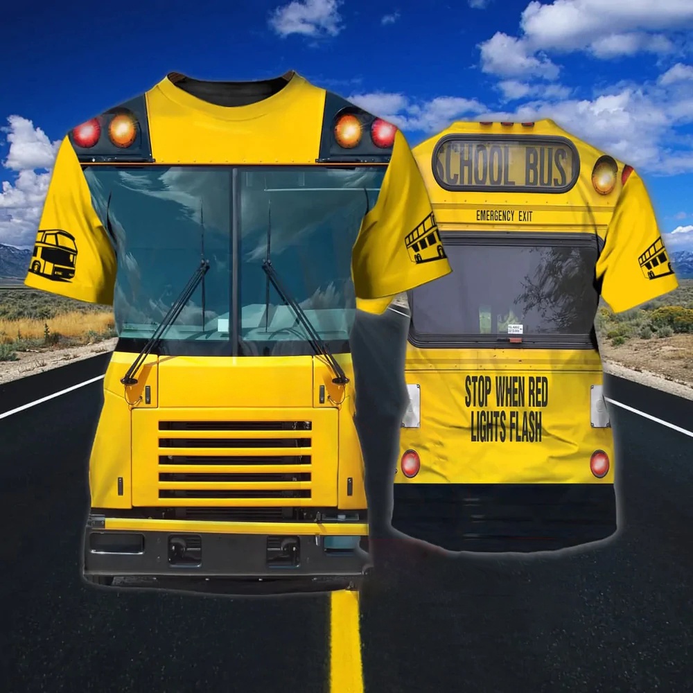 3D School Bus พิมพ์ผู้ชายเสื้อยืดแนวโน้มแฟชั่น Harajuku Driver ชุด O-คอเสื้อยืดขนาดใหญ่ฤดูร้อน Hip H