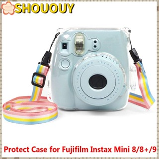 Shououy เคสกล้อง กันกระแทก สีรุ้ง พร้อมสายคล้อง สําหรับ Fujifilm Instax Mini 8 8+ 9