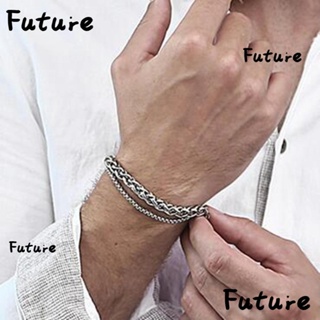 Future สร้อยข้อมือโซ่ เหล็กไทเทเนียมถัก ทรงเรขาคณิต สไตล์เรโทร สําหรับผู้ชาย