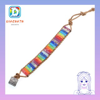 Diachath สร้อยข้อมือลูกปัดหลอด สร้อยข้อมือถัก แฮนด์เมด หลากสี อัญมณี เครื่องประดับ กําไลข้อมือหนัง หลายชั้น