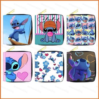 กระเป๋าสตางค์ หนัง PU ใบสั้น แต่งซิป ลายการ์ตูน Stitch KTS น่ารัก ใส่บัตรประจําตัว สําหรับนักเรียนผู้หญิง