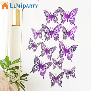 Lumiparty สติกเกอร์วอลเปเปอร์ ลายผีเสื้อ 3d 3 ขนาด สําหรับติดตกแต่งผนังห้องนอน ห้องนั่งเล่น พื้นหลังทีวี