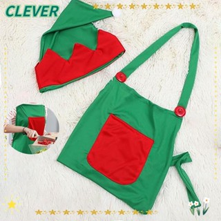 Clever ผ้ากันเปื้อน และหมวก คอสเพลย์ ปาร์ตี้คริสต์มาส ผ้าไม่ทอ สีเขียว สําหรับครอบครัว