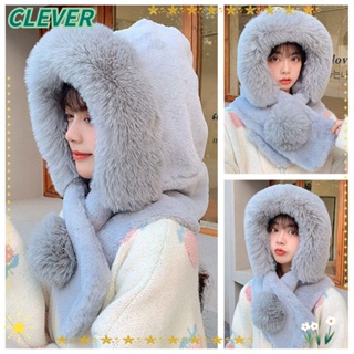 Clever หมวกบีนนี่ ผ้าพันคอ ผ้ากํามะหยี่ขนนิ่ม กันความหนาว ให้ความอบอุ่น แฟชั่นฤดูหนาว สําหรับผู้หญิง