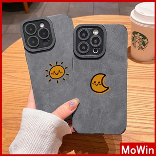 Mowin - เข้ากันได้สำหรับ เคสไอโฟน เคสไอโฟน11 เคส iphone 11 กรณีหนังนุ่มสีเทากันกระแทกกล้องป้องกันกล้องที่เรียบง่ายน่ารักดวงอาทิตย์ดวงจันทร์เข้ากันได้กับ iPhone 13 PRO MAX 12 PRO MAX 11 XR XS MAX 7plus 8 PLUS