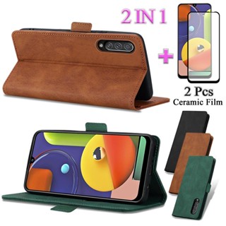 2 IN 1 เคสโทรศัพท์หนัง เซรามิค กันรอยหน้าจอ พร้อมขาตั้ง เปลี่ยนรูปได้ สําหรับ Samsung Galaxy A50 A50S A30S