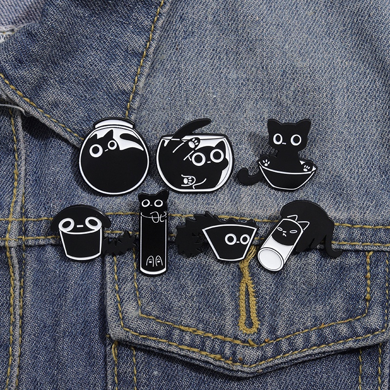 เข็มกลัด รูปการ์ตูนแมวน่ารัก สีดํา เครื่องประดับ ของขวัญสําหรับเด็ก เพื่อน - รูปที่ 5