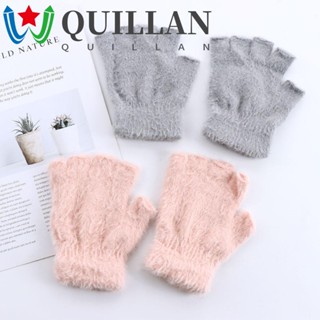 Quillan ถุงมือครึ่งนิ้ว ผ้ากํามะหยี่ขนนิ่ม สีพื้น แฟชั่นฤดูใบไม้ร่วง ฤดูหนาว สําหรับผู้หญิง