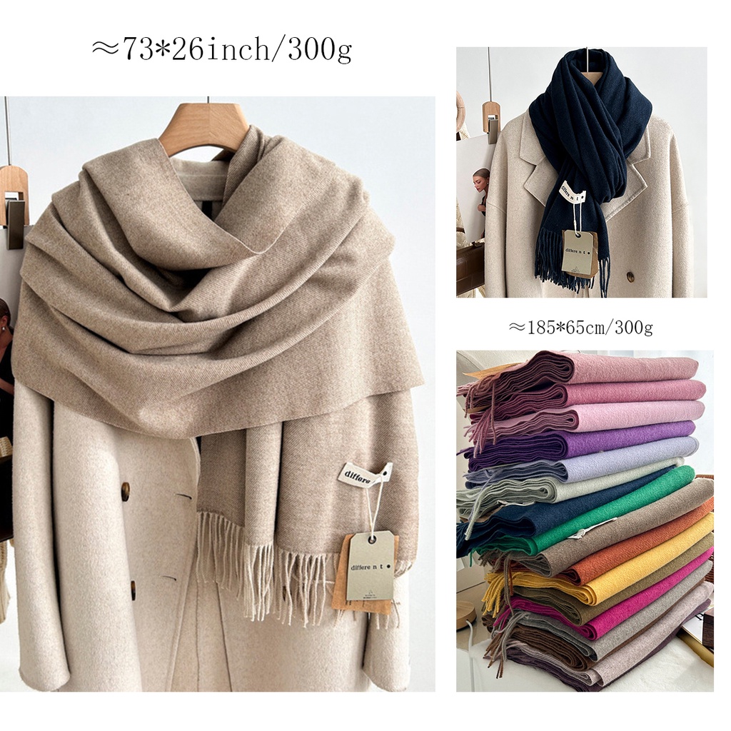Aibins ผ้าพันคอ ผ้าแคชเมียร์ สีพื้น ขนาด 73*26 นิ้ว 300 กรัม 185*65 ซม. ให้ความอบอุ่น แฟชั่นฤดูใบไม้ร่วง ฤดูหนาว สําหรับผู้หญิง และผู้ชาย WJ2011