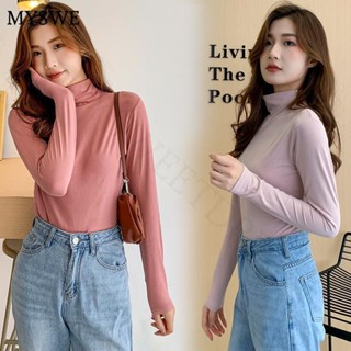 มาใหม่ เสื้อคอเต่าแขนยาว สีพื้น มีหลายสีให้เลือก ผ้านุ่นใส่สบายย Y2k