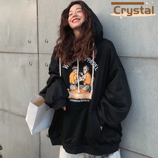 Crystal เสื้อผ้าผู้ญิง แขนยาว เสื้อฮู้ด คลุมหญิง สไตล์เกาหลี แฟชั่น A98J1MI