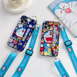 Lwy เคสโทรศัพท์มือถือ พร้อมสายคล้องคอ สําหรับ Oppo Reno 4F 5F 5 Lite 4 Lite Reno 3 F7 F9 F11 Pro F11 A9 F15 A91 F5 Youth F1s A59 F17 Pro F19 Pro F3 F1 Plus R9 R9s R11s R11 Plus K1 K3 สายนาฬิกาข้อมือ ลายการ์ตูนโดราเอมอน