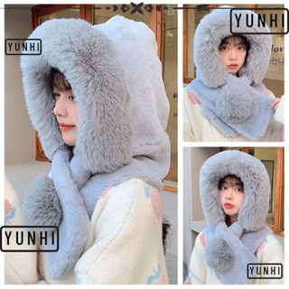 Yunhi หมวกบีนนี่ ผ้ากํามะหยี่ขนนิ่ม ป้องกันหู กันความหนาว ให้ความอบอุ่น แฟชั่นฤดูหนาว สําหรับผู้หญิง