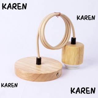 Karen E27 ฐานโคมไฟเพดาน แบบไม้ หัวเดียว สไตล์วินเทจ สีธรรมชาติ สําหรับห้องนอน ร้านอาหาร โรงแรม บาร์