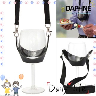 Daphne สายคล้องคอ PVC สีดํา แบบพกพา สําหรับแก้วไวน์ ค็อกเทล ปาร์ตี้วันเกิด