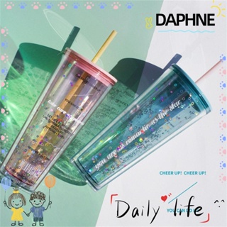 Daphne ขวดน้ําสองชั้น 800 มล. ใช้ซ้ําได้ พร้อมหลอดดูด ความจุขนาดใหญ่ สําหรับน้ําผลไม้ ชานม