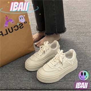 Ibaii.  รองเท้าผ้าใบลําลอง พื้นหนา ระบายอากาศได้ดี สีขาว เข้ากับทุกการแต่งกาย