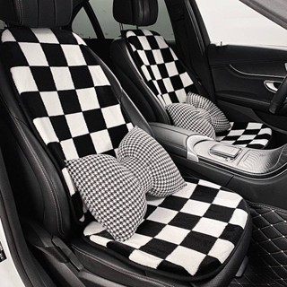 Car Winter Plush Checkered Cushion Dignified Goddess Warm Thickened Car Seat Cushion Seat Cover APPb