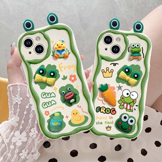 Cute Handwork 3D Duck Frog party Cartoon Casing for iPhone 15 14 Pro Max 13 12 11 ProMax X XS XR 7 8 6 6S Plus SE 2020 ins Cream Edge Crown Flower BFF Soft Phone Case Full Fine Hole Airbag Shockproof Back Cover NY 47