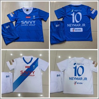 เสื้อกีฬาแขนสั้น ลายทีมชาติฟุตบอล Neymar Al-Hilal No.10 ฤดูกาล 23-24 ชุดเหย้า สําหรับเด็กผู้ชาย ผู้หญิง